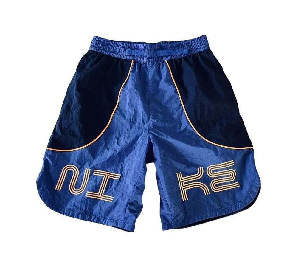 Nike Youth Boys Woven Athletic Shorts Blue and Navy with Orange Trim